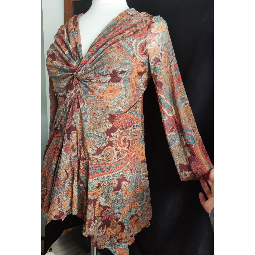 Boho Paisley Shirt Hippy Short Dress Bohemian - Picture 2 of 4